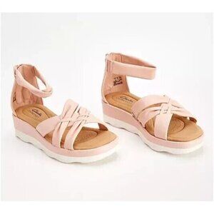 Clarks Womens 9.5 M Clara‎ Rae Ankle Strap Wedge Sandals Light Pink NEW
